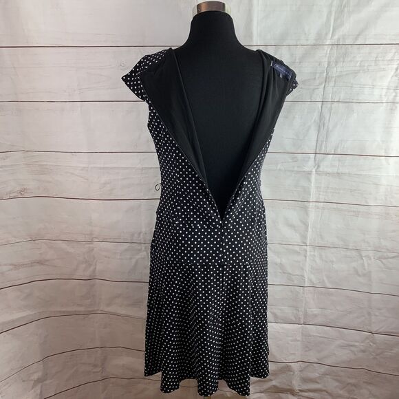 AK Anne Klein Dress Polka Dot A-line Fit-and-Flare Black 8 M Elastic Belt zipper - Picture 13 of 16
